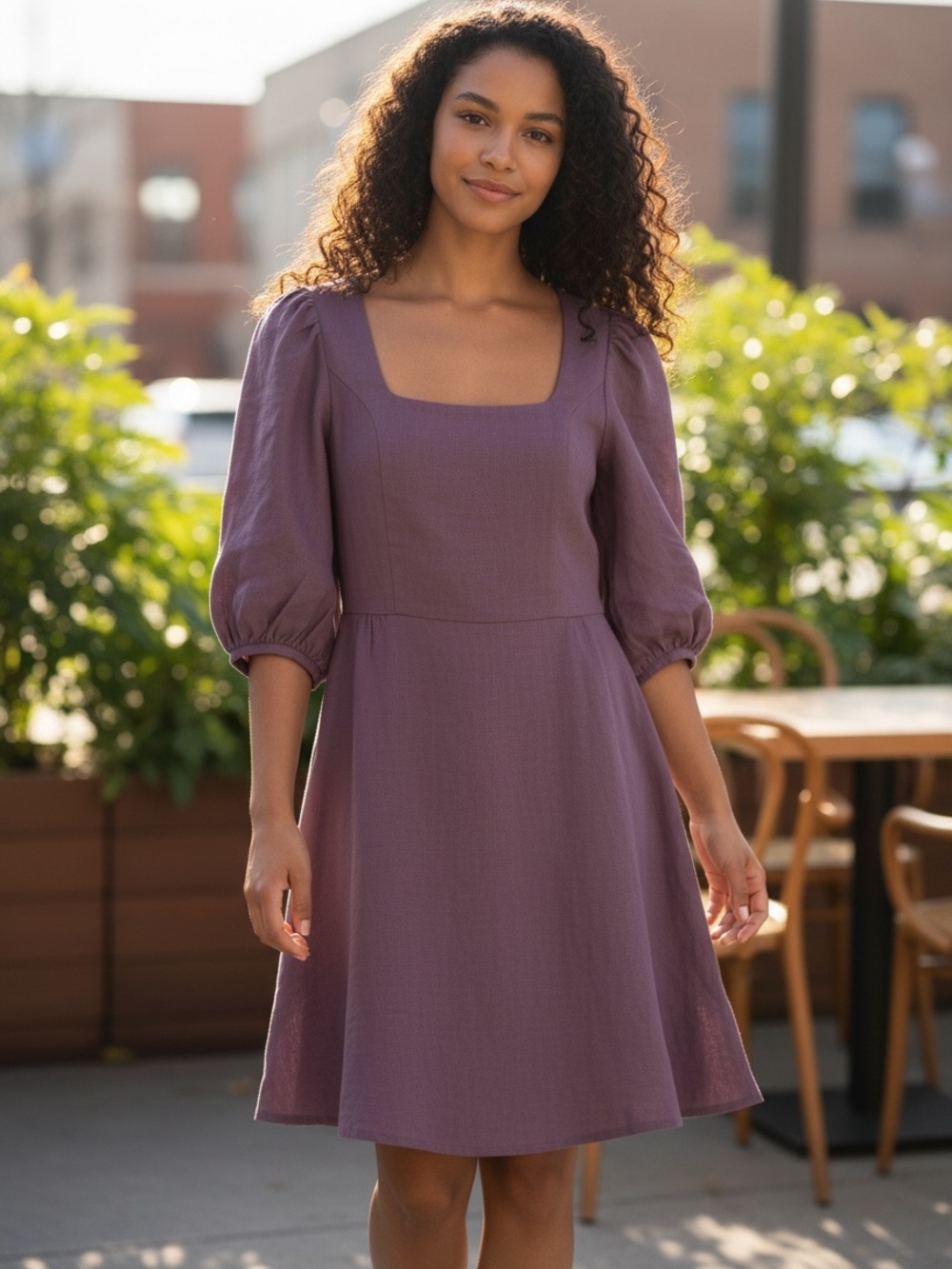 Linen Handmade Studio Lavender Grey Aurora Mini Dress Puff Sleeves Summer Size 2